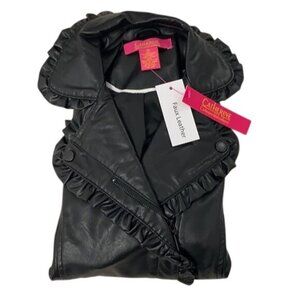 Catherine Malandrino Faux Leather Ruffle Trim Black Moto Jacket